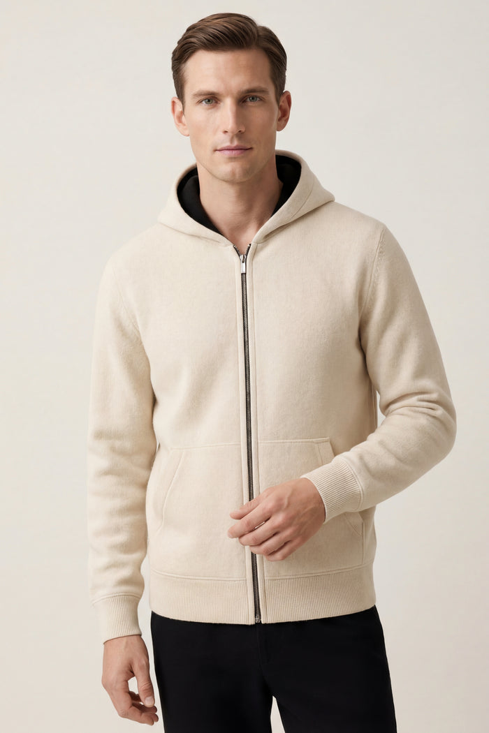 Novaro Hooded Zip Knit Ivory/Black