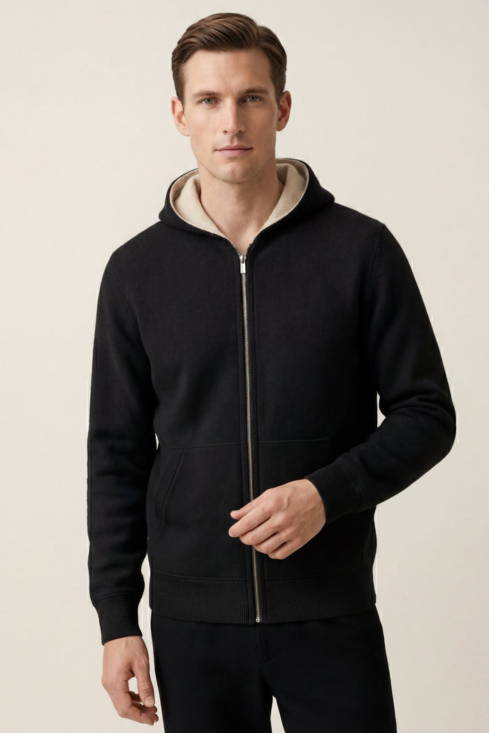 Novaro Hooded Zip Knit Ivory/Black