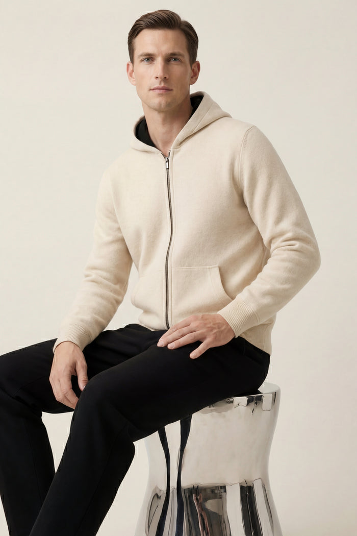 Novaro Hooded Zip Knit Ivory/Black