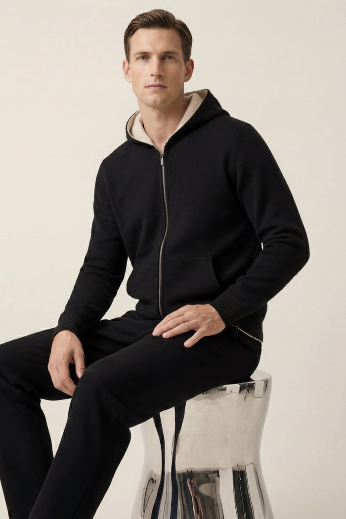 Novaro Hooded Zip Knit Ivory/Black