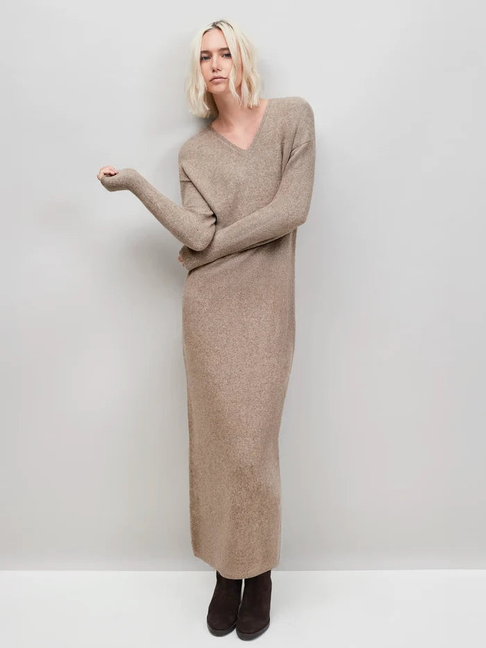 Oatmeal V-Neck Knit Dress
