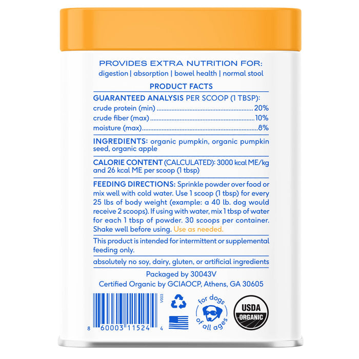 Organic Pumpkin Fiber Powder, Digestive Supplement for Dogs: 8 oz