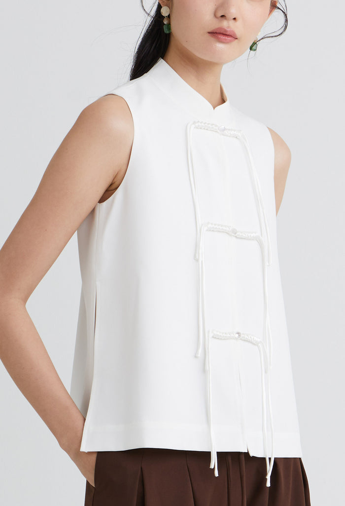 Oriental Button Sleeveless Top