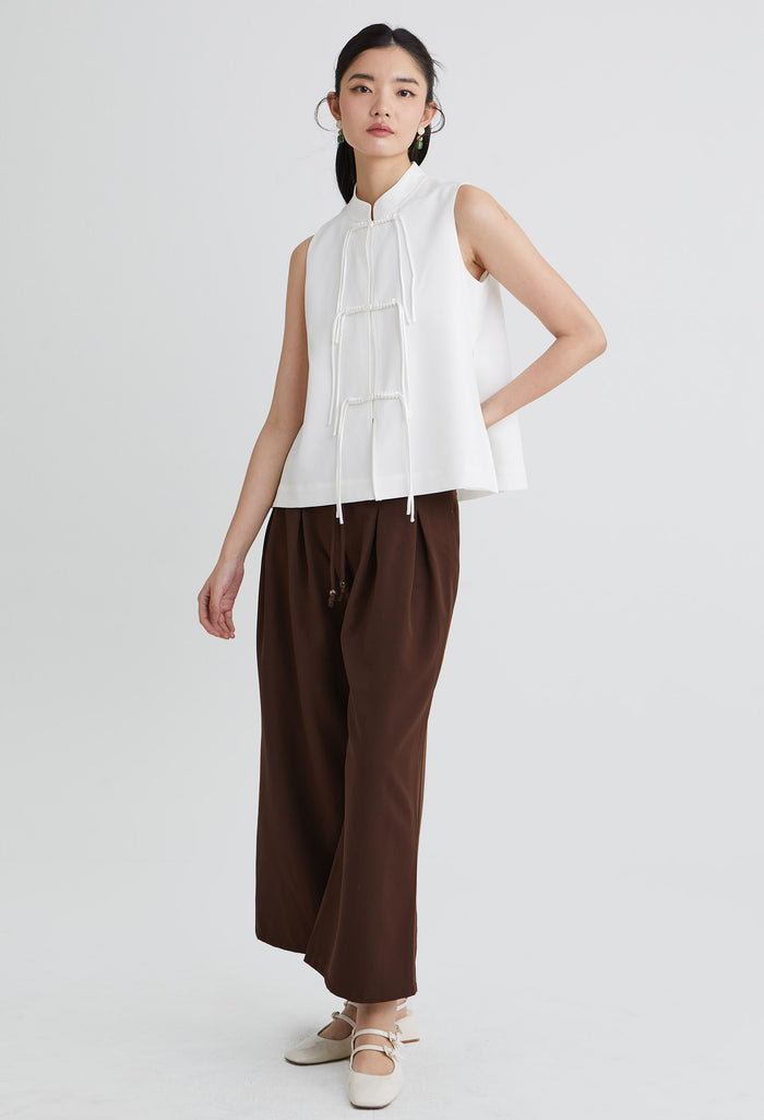 Oriental Button Sleeveless Top