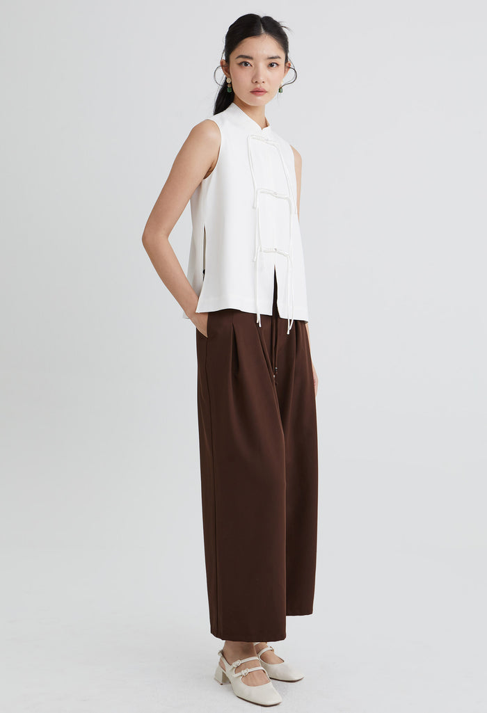Oriental Button Sleeveless Top