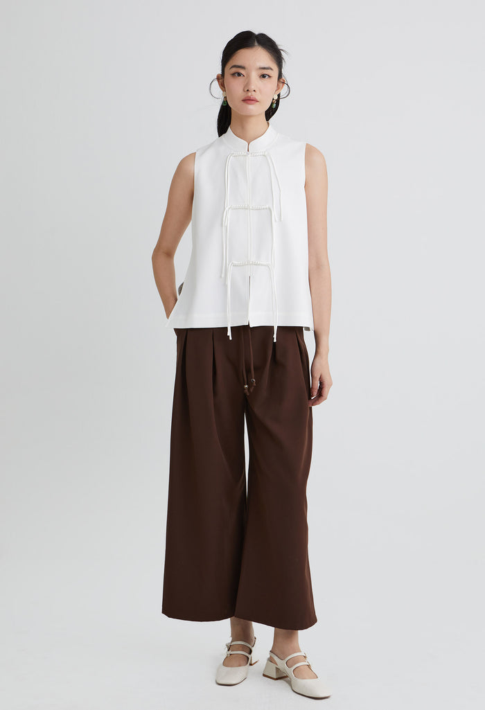 Oriental Button Sleeveless Top
