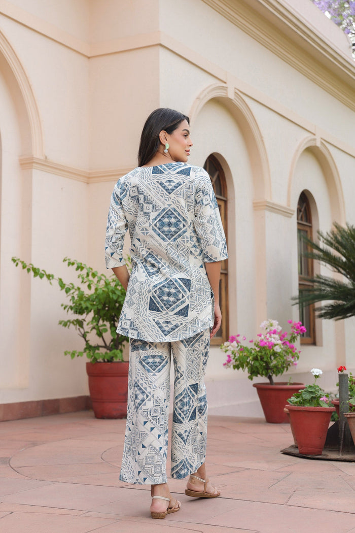 Pastel Puzzle Cotton Flex Palazzo Loungewear Set