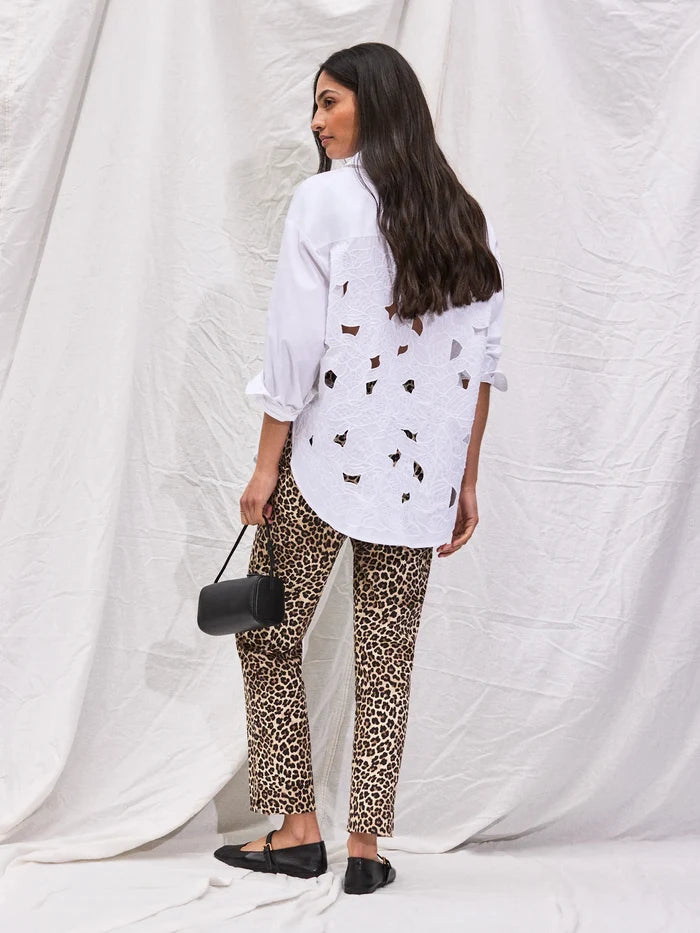 Petite White Cutwork Embroidered Back Shirt