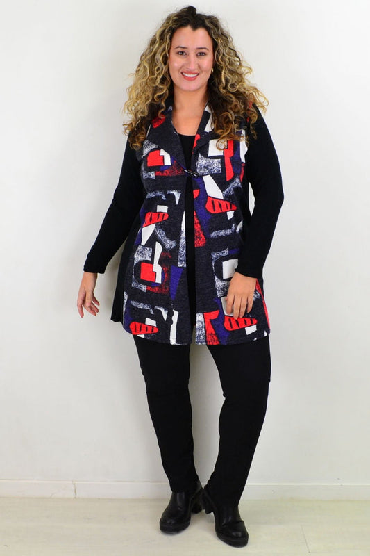 Whispers Picasso button-up cardigan vest, stylish outerwear with a button front and textured fabric, ideal for layered looks.