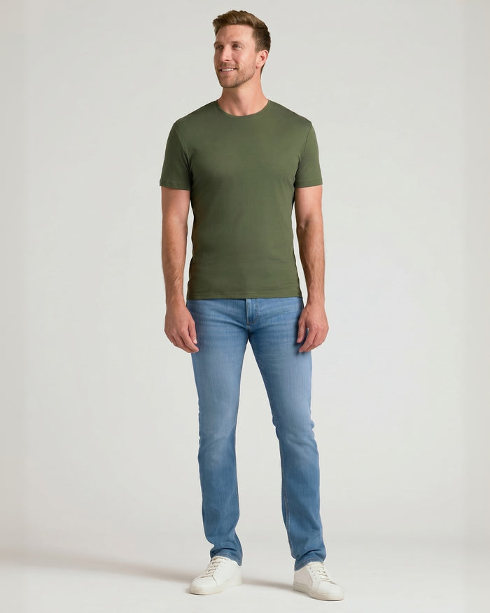 Man wearing Pima Cotton Blend Crew 4-Pack T-shirt.