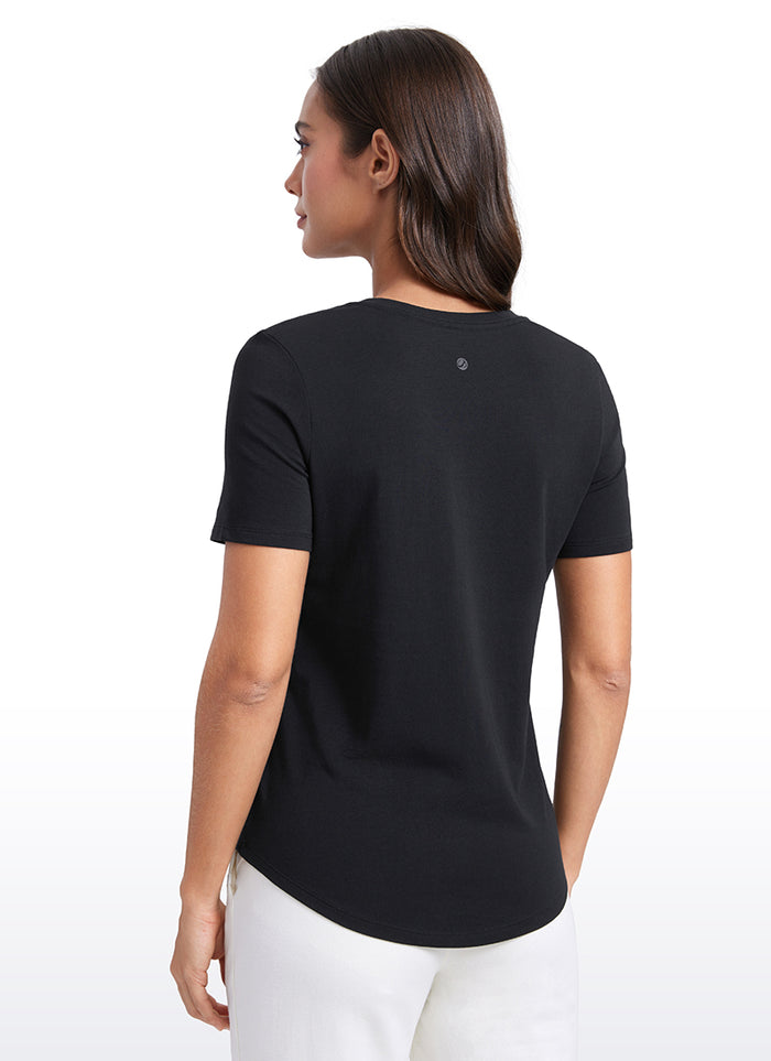 CRZ YOGA Women's Yoga Relaxed Fit Pima Cotton Short Sleeves V Neck Black