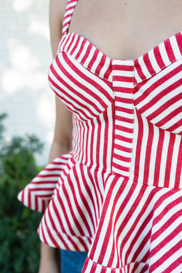 Pin Stripe Peplum Bow Tied Cami Top