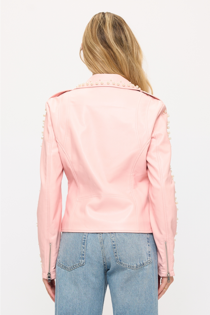 Pink Rebel Rose Studded Moto Jacket - Born To Glam