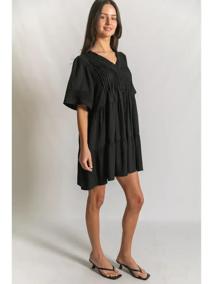 Pintuck Detail Mini Dress