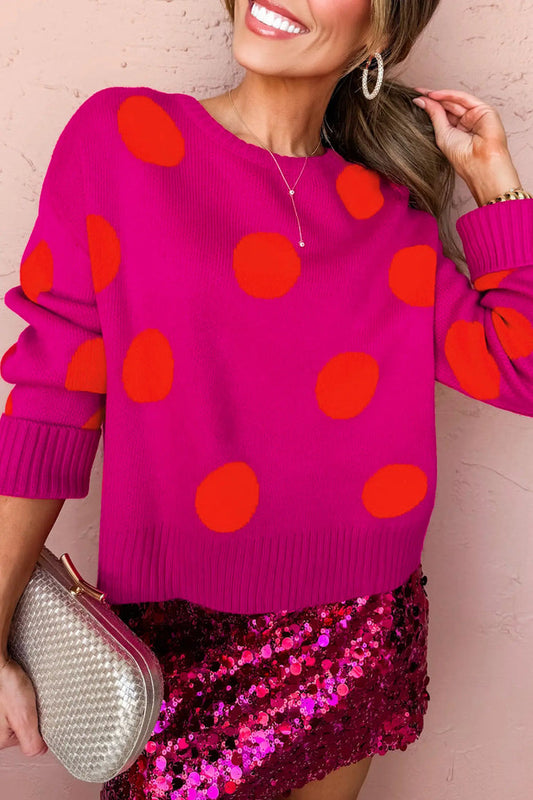 Playful Cozy Polka Dot Sweater – Strawberry Pink