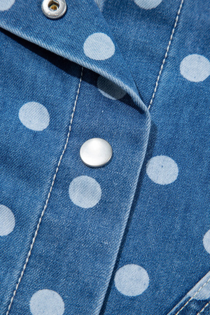 Polka Dot Long Sleeve Collar Shift Tunic Denim Jacket – Blue