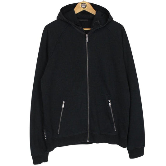 Prada Sport Black Full Zip Cotton Hoodie with Nylon Hood