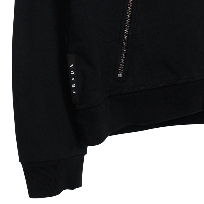 Prada Sport Black Full Zip Cotton Hoodie with Nylon Hood