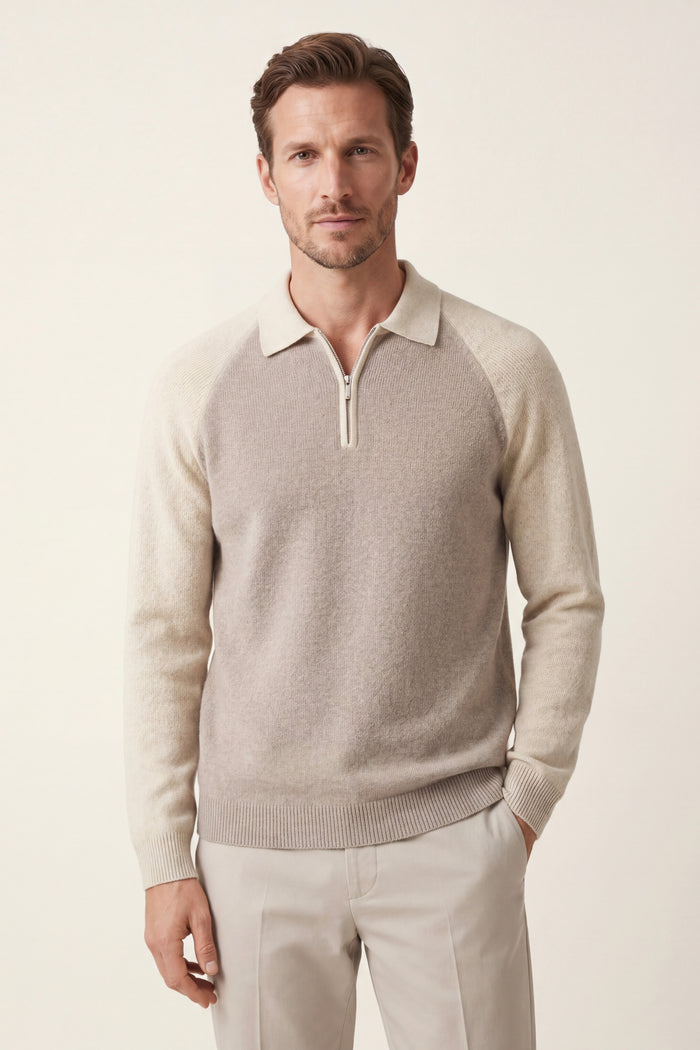 Raffaello Two-Tone Zip Polo Ivory