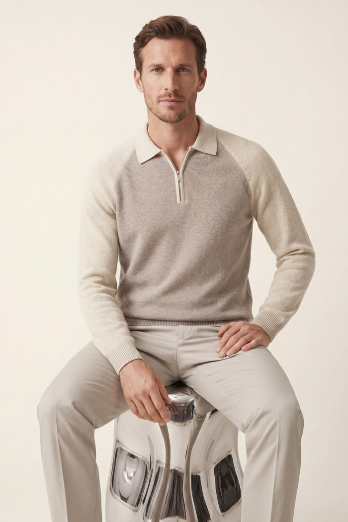 Raffaello Two-Tone Zip Polo Ivory