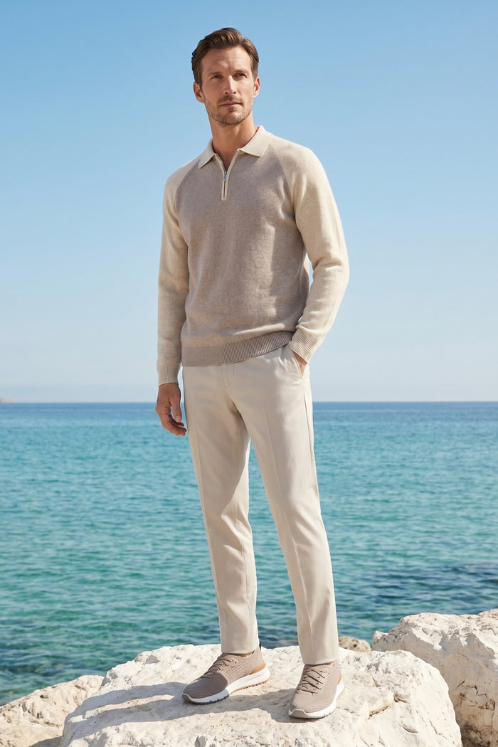 Raffaello Two-Tone Zip Polo Ivory