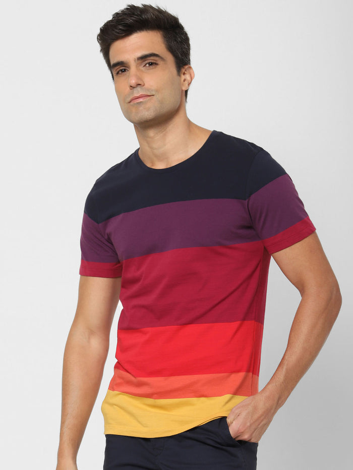 Red Colourblocked Crew Neck T-Shirt