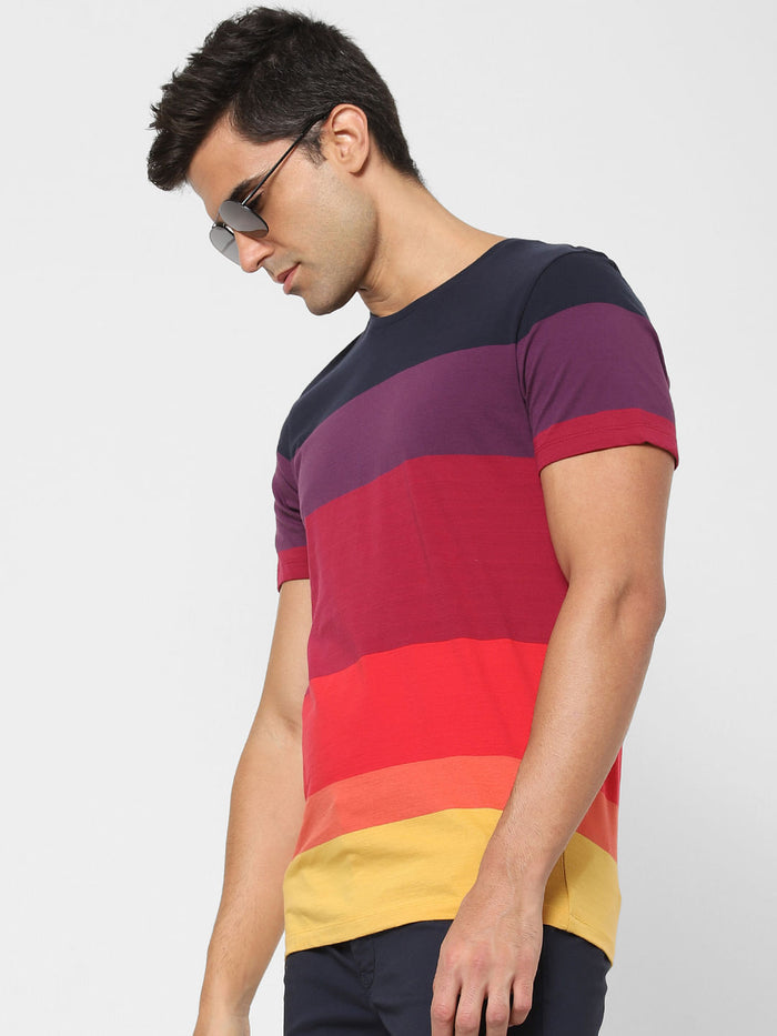 Red Colourblocked Crew Neck T-Shirt