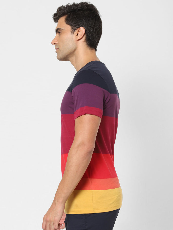 Red Colourblocked Crew Neck T-Shirt