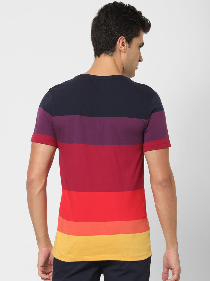 Red Colourblocked Crew Neck T-Shirt