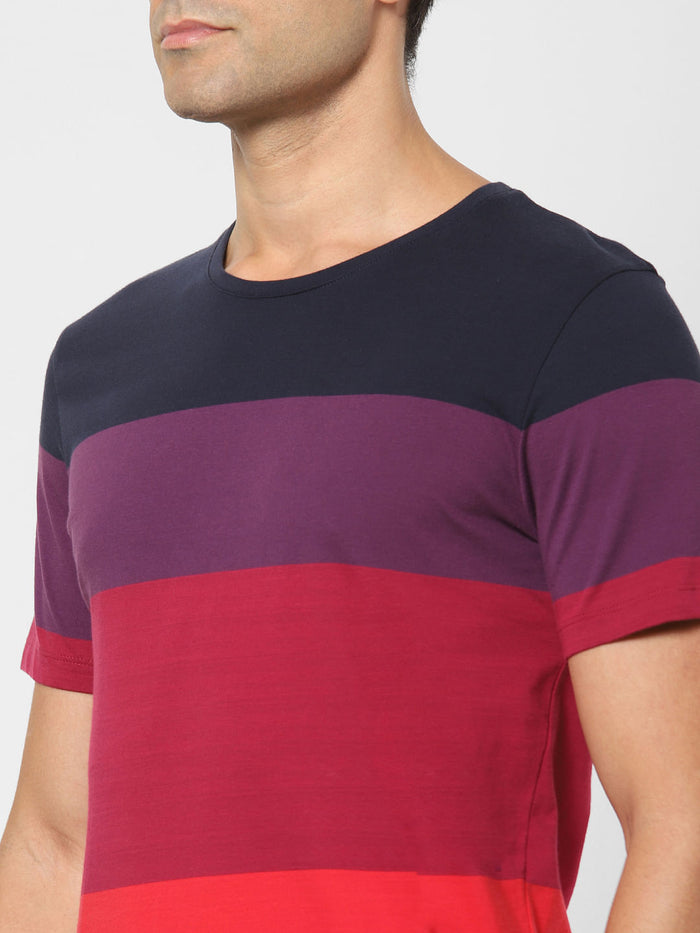 Red Colourblocked Crew Neck T-Shirt