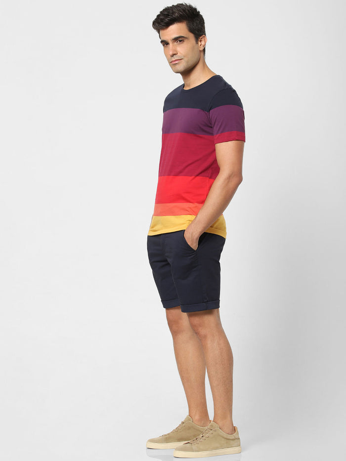 Red Colourblocked Crew Neck T-Shirt