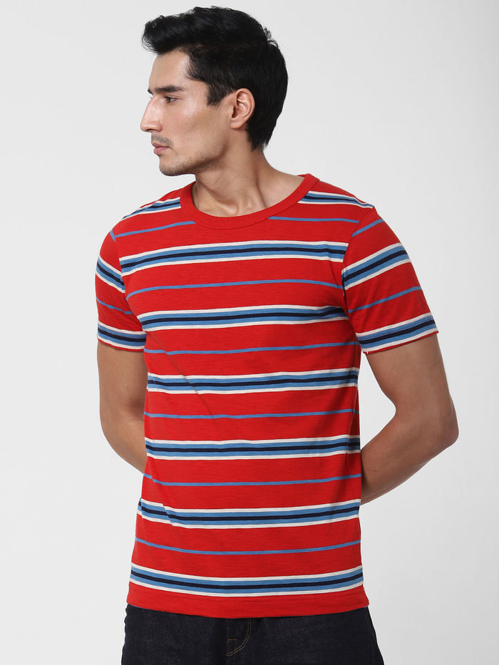 Red Striped Crew Neck T-Shirt