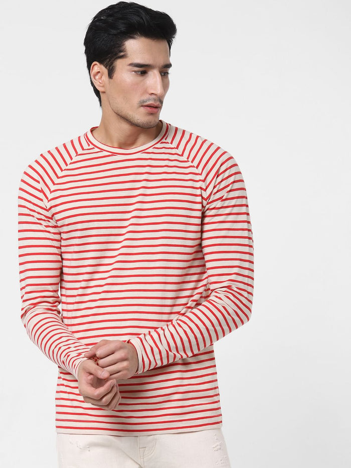 Red Striped Crew Neck T-Shirt