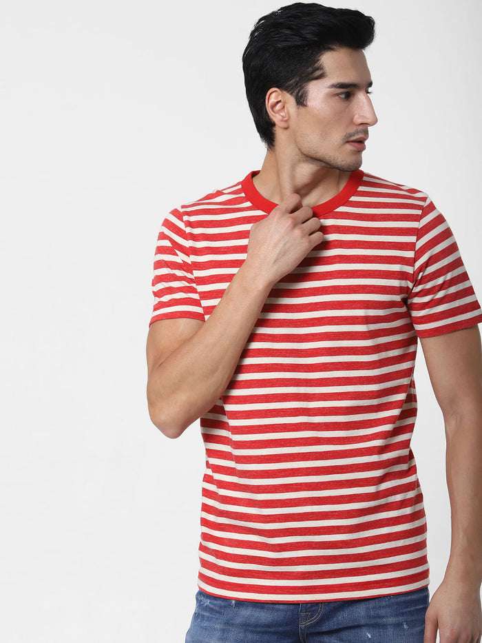 Red Striped Crew Neck T-Shirt