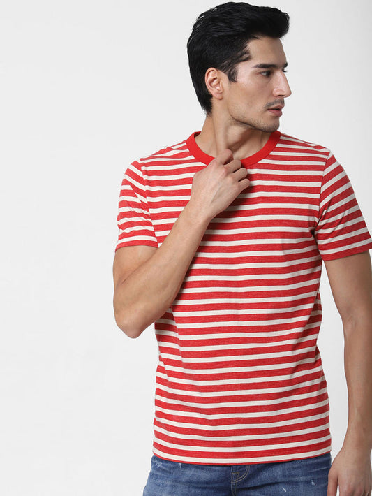 Red Striped Crew Neck T-Shirt
