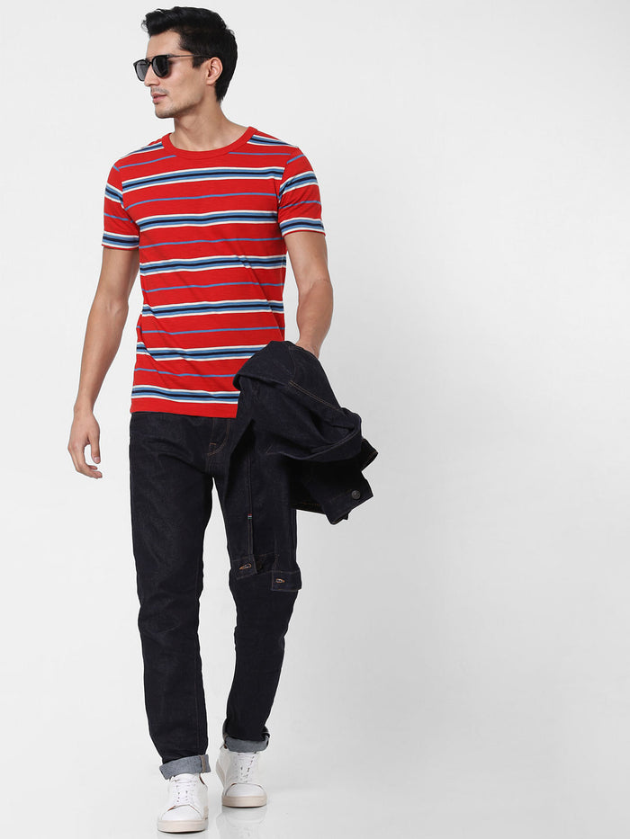 Red Striped Crew Neck T-Shirt