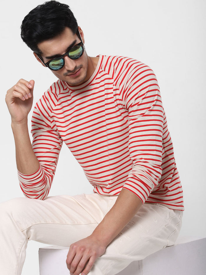 Red Striped Crew Neck T-Shirt