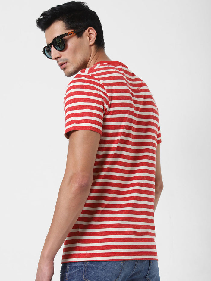 Red Striped Crew Neck T-Shirt