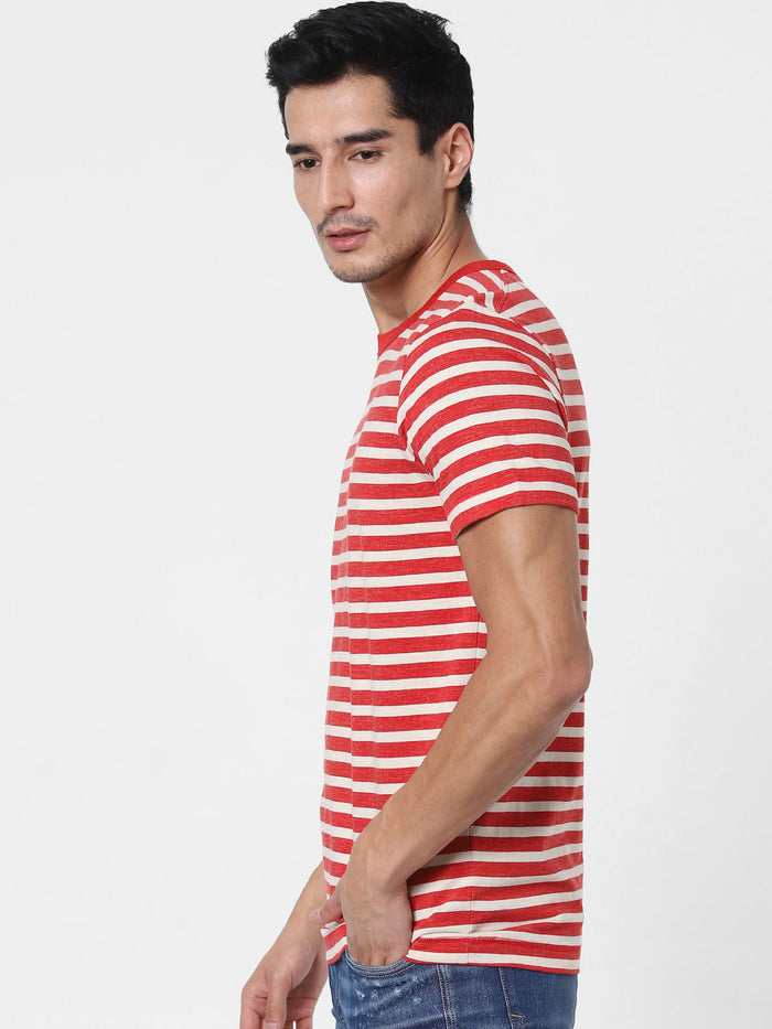 Red Striped Crew Neck T-Shirt