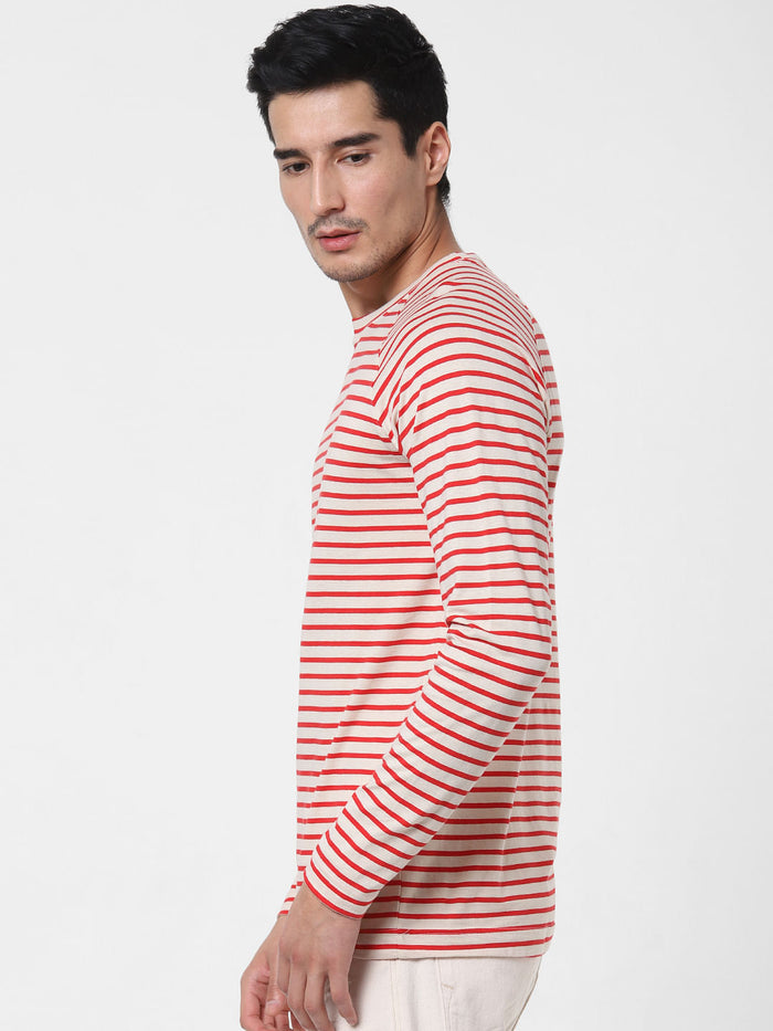 Red Striped Crew Neck T-Shirt