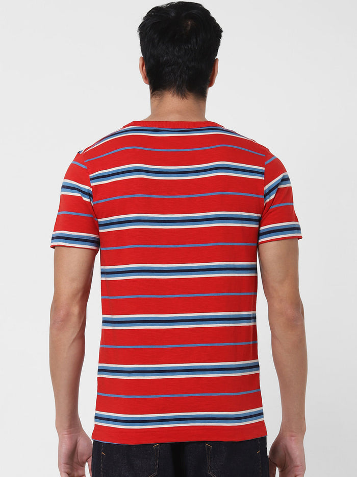 Red Striped Crew Neck T-Shirt