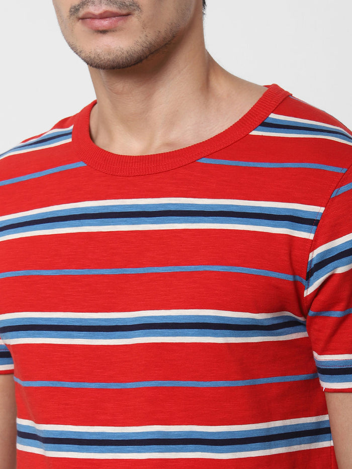 Red Striped Crew Neck T-Shirt