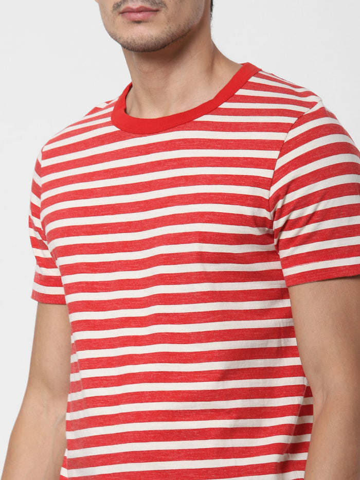 Red Striped Crew Neck T-Shirt