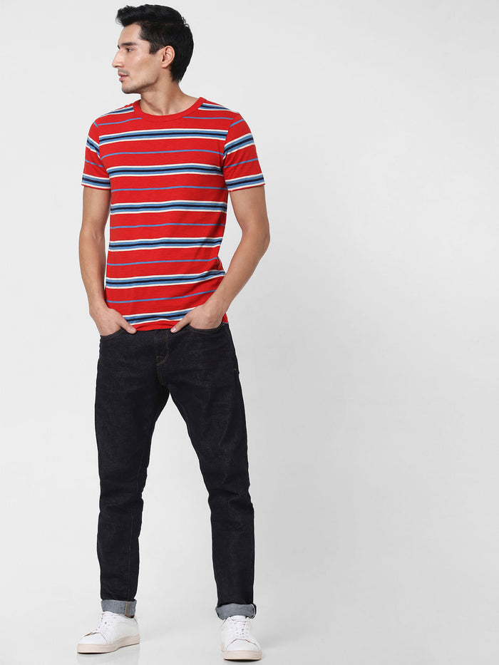 Red Striped Crew Neck T-Shirt