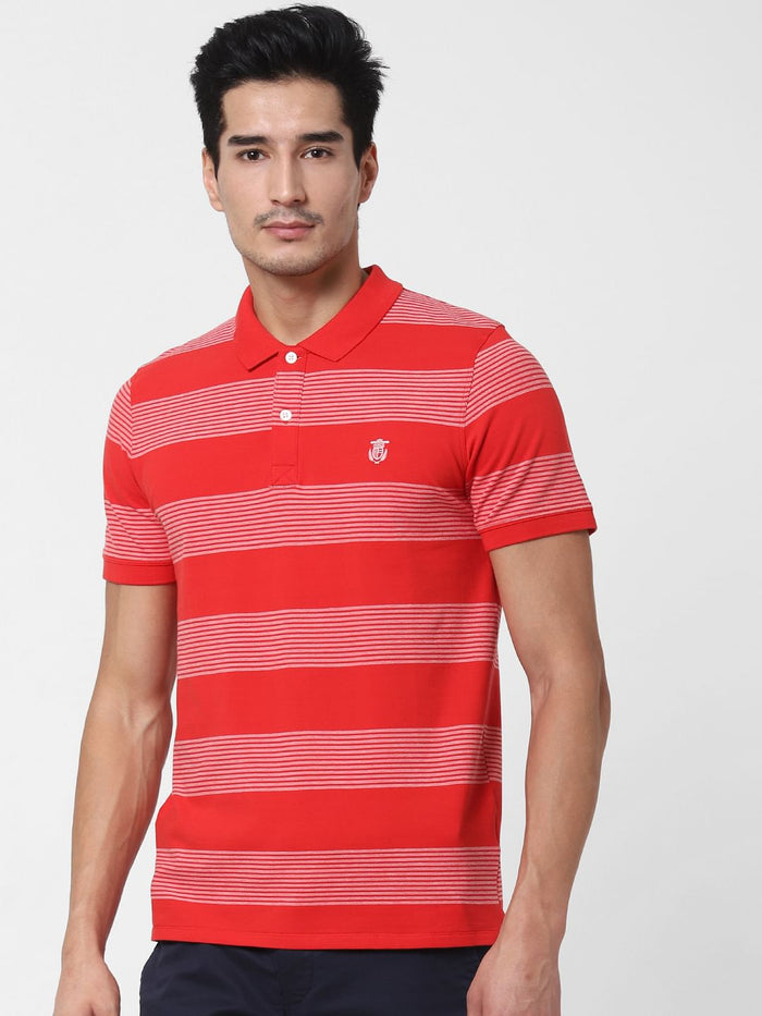 Red Striped Polo Neck T-Shirt