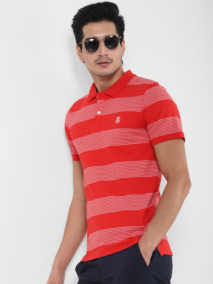 Red Striped Polo Neck T-Shirt
