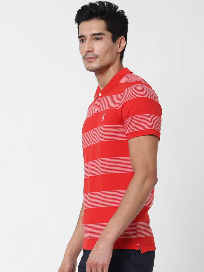Red Striped Polo Neck T-Shirt