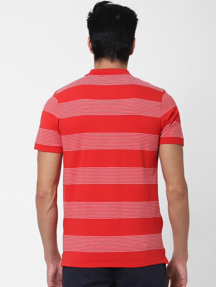 Red Striped Polo Neck T-Shirt