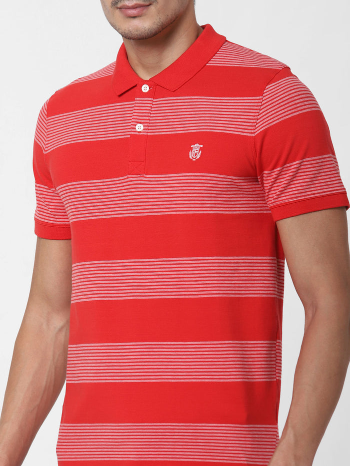 Red Striped Polo Neck T-Shirt
