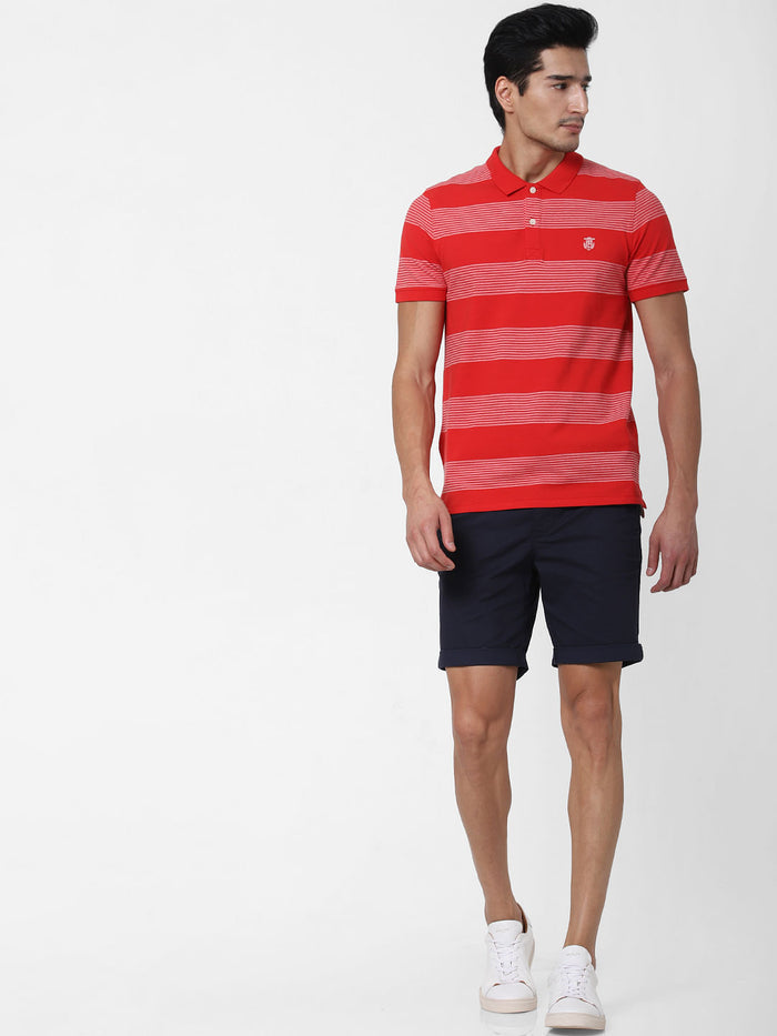 Red Striped Polo Neck T-Shirt